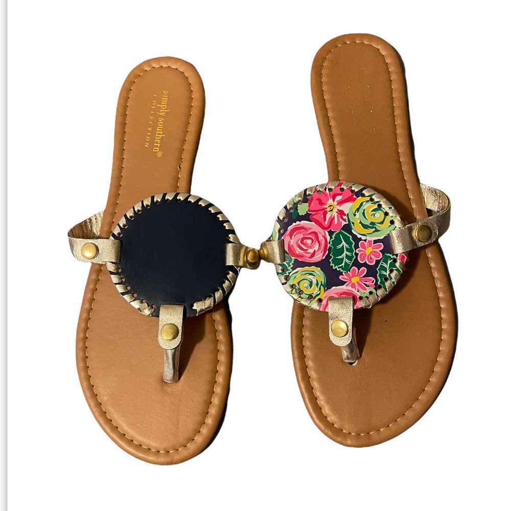 Reversible Simply Southern Colorful Floral to Navy Dark Blue Sandal Flip Flop